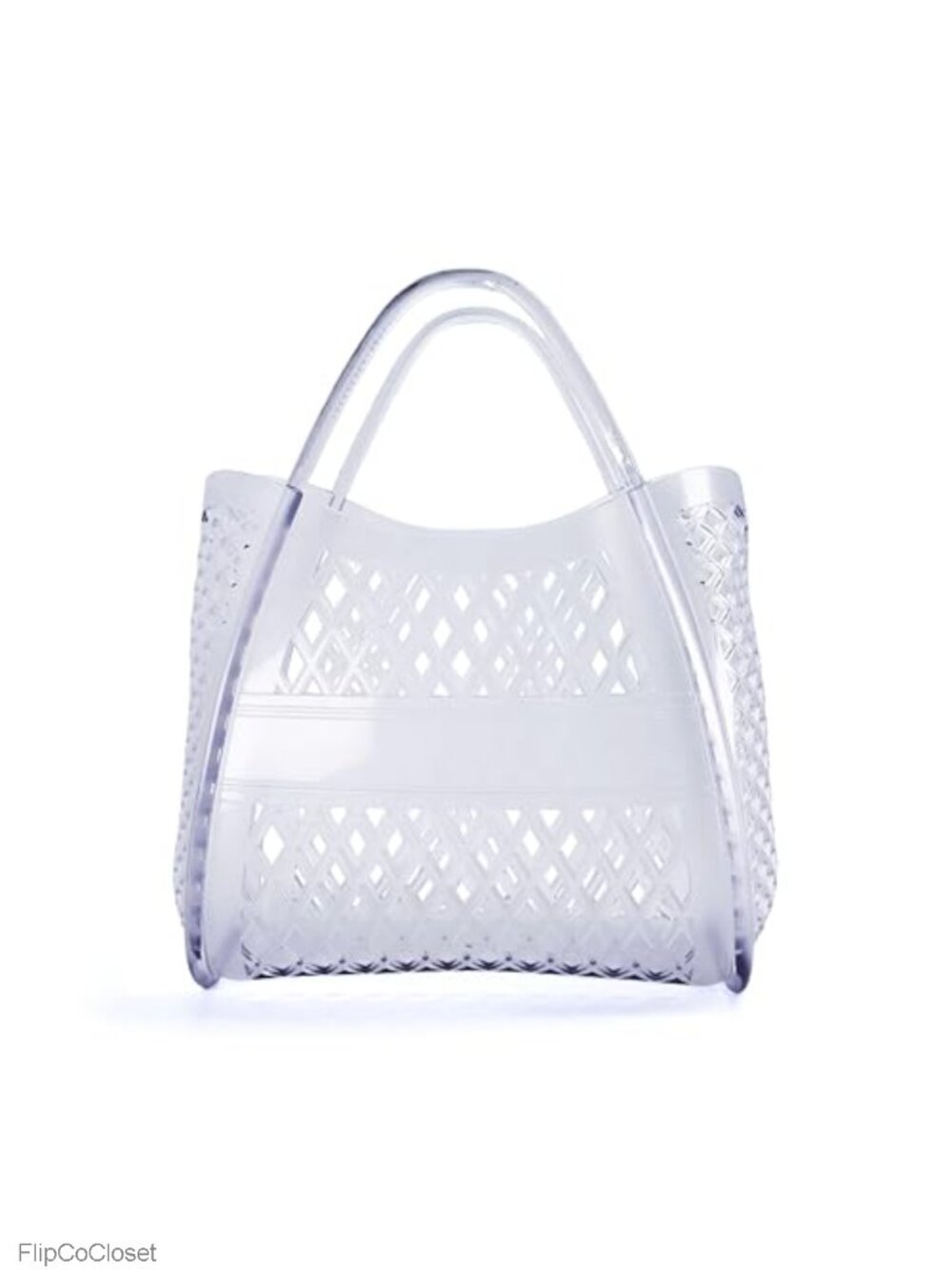 Clear Jelly Tote Bag Lightweight Waterproof Beach Purse Open Top Lattice Cutout